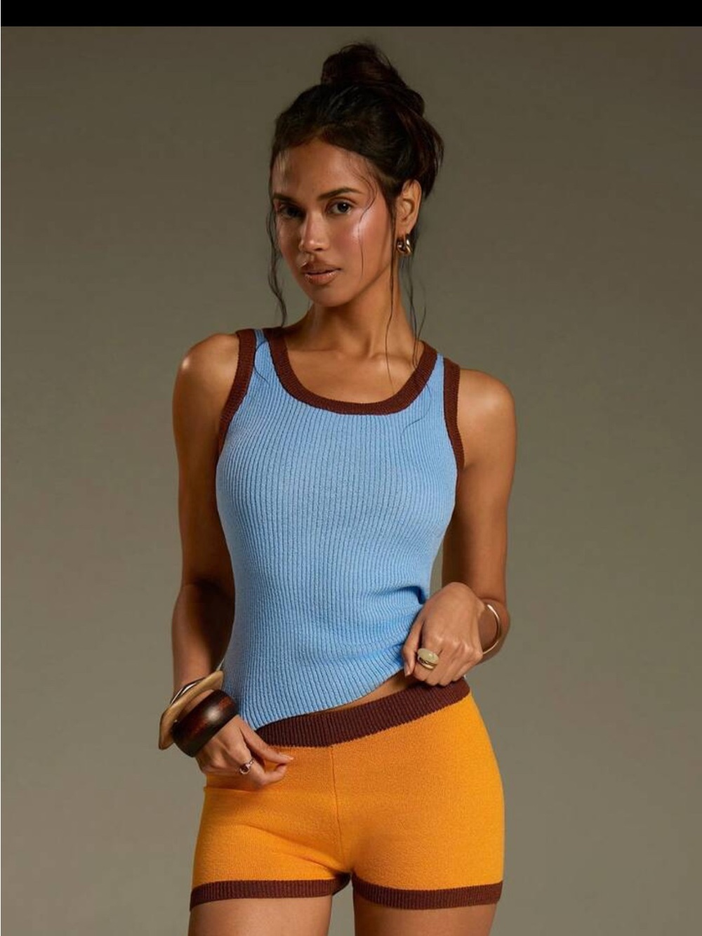 Shein Athiral blue and orange ribbed tank top short set